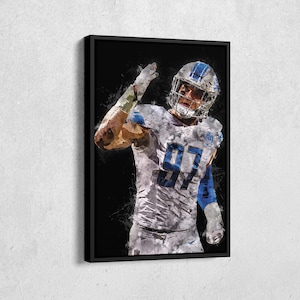Aidan Hutchinson Canvas Print - Detroit Lions Wall Art, NFL Decor for Home & Man Cave, Football Gift, Framed Poster