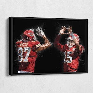 Patrick Mahomes & Travis Kelce Canvas Print - Kansas City Chiefs Wall Art, NFL Decor for Home, Man Cave, Football Gift, Framed Poster