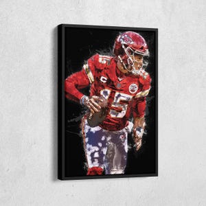 Patrick Mahomes Canvas Print - Kansas City Chiefs Wall Art, NFL Decor for Home & Man Cave, Framed Poster
