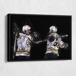 Brad Marchand & David Pastrnak Canvas Print - Boston Bruins Wall Art, NHL Decor for Home, Man Cave, Hockey Gift, Framed Poster
