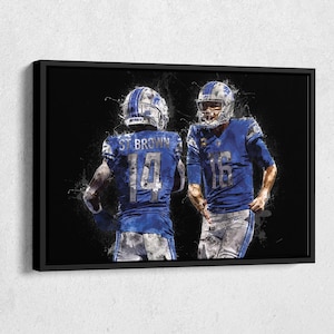 Jared Goff & Amon-Ra St. Brown Canvas Print - Detroit Lions Wall Art, NFL Decor for Home, Man Cave, Football Gift, Framed Poster