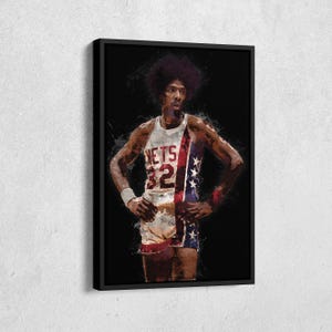 Julius Erving Canvas Print - New Jersey Nets Wall Art, NBA Decor for Home & Man Cave, Basketball Gift, Framed Poster