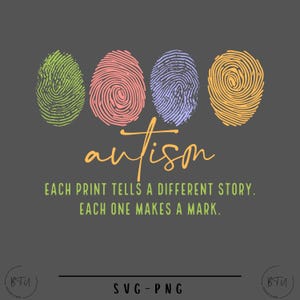 Fingerprint Autism, Each Print Tells A Different Story Svg-Png, Autism Png, Autism Awareness Svg, Neurodiversity Png, Instant Download