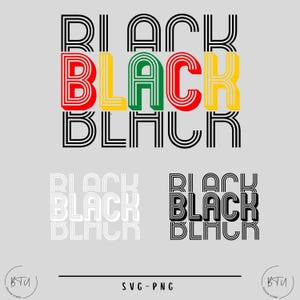 May include: Black text in a layered, stacked, and repeated design. The text is in black, white, red, yellow, and green. The text reads "BLACK BLACK BLACK".