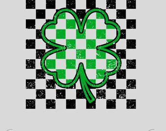 St Patricks Day Svg Png ,Checkered Shamrock PNG Svg, Checkerboard Lucky Cut File, Trendy lucky clover digital, four leaf clover Png SVG