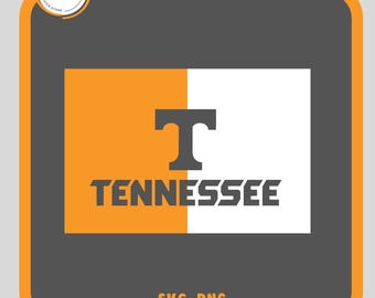 Könnte beinhalten: Orange-weißes Grafik mit einem großen schwarzen "T" und dem Wort "TENNESSEE" in Schwarz. Die Grafik ist von einem grauen Rahmen mit dem Text "SVG-PNG" unten umgeben.