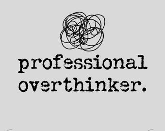 Professional Overthinker Typography Design, Digital Download, Svg-Png File, Sublimation Svg Design, Retro Typewriter, Vintage, 70's style