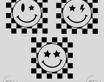 Sonrisa a cuadros (Png-Svg), Svg a cuadros, Sonrisa feliz (Png), Cara sonriente de tablero de ajedrez (Png), Cara feliz de bandera a cuadros (Png), Tendencia Svg