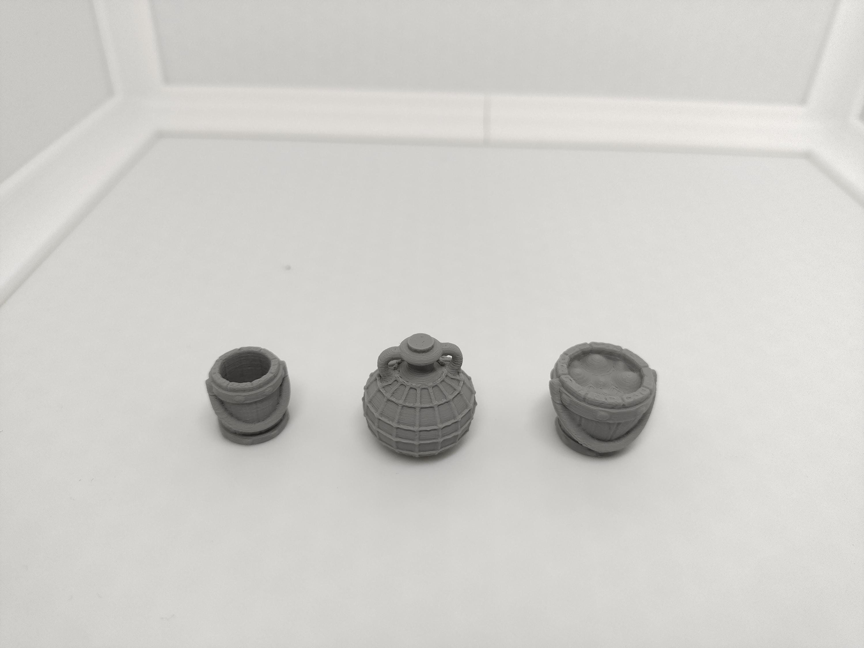 Miniature buckets, jars, buckets with oil  | scatter terrain | 3D printed