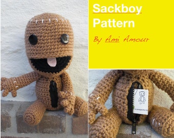 Sackboy Pattern Crochet Amigurumi Open Mouth Zipper