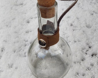 Fantasy Style Potion/Water Bottle - leather wrapped glass bottle with belt loop and attached cork