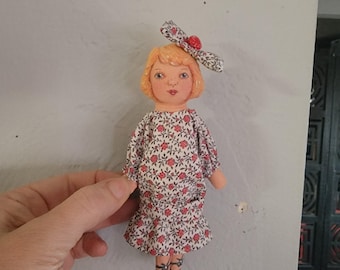 6" hand stitched cloth doll one of a kind by Sue Sizemore
