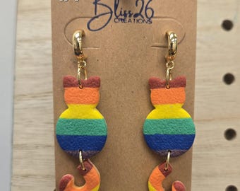 Pride Earrings, Rainbow Polymer Clay, LGBTQ Jewelry, Handmade Dangles, Pride Gift