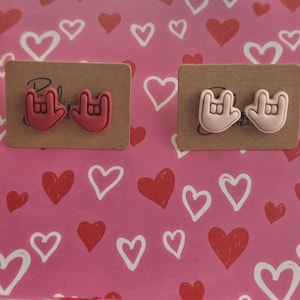 ASL I Love You Stud Earrings – Polymer Clay Sign Language Jewelry