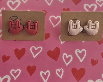 ASL I Love You Stud Earrings – Polymer Clay Sign Language Jewelry