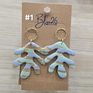 Handmade Sea Glass Clay Dangle Earrings | Coastal Cottagecore Pearl Gold Jewelry