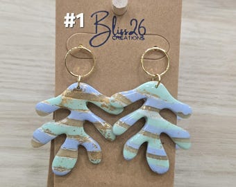 Handmade Sea Glass Clay Dangle Earrings | Coastal Cottagecore Pearl Gold Jewelry