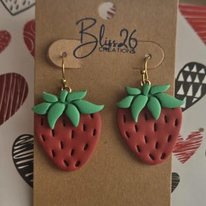 Handmade Strawberry Earrings - Cottagecore Polymer Clay Fruit Dangles