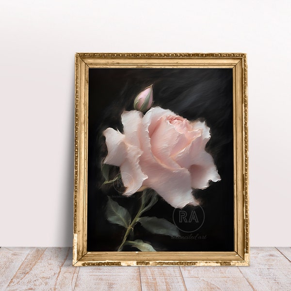 Pink Rose, rustic rose painting, antique art, floral artwork, home decor, Mother's Day, original rose painting, floral accent, living room