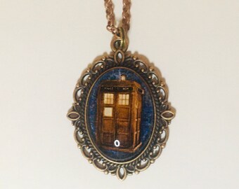 Sepia Doctor Who TARDIS necklace Sci-Fi Lovers Gift