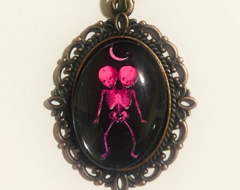 Skeleton Conjoined Twins Necklace Goth Vintage Style Gift