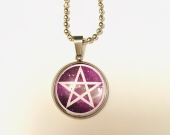 Purple Starry Sky Pentagram Necklace Gothic Witchy Gift