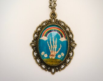 Skeleton Hand Rainbow Necklace