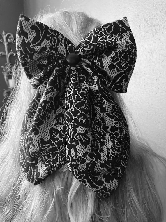 Large Victorian Inspired Hair Bow | Goth | Lace | Upcycled  display picture 3