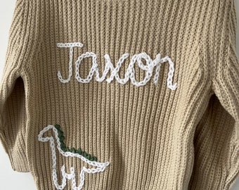 personalised knitted baby jumper- dinosaur