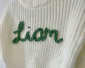 personalised knitted baby jumper - plain with name