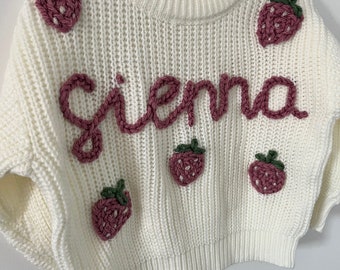 Personalised knitted baby jumper - strawberry design