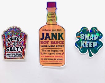 Stickerset holografische kaartspelmemes | Combinatie karton voelt aan