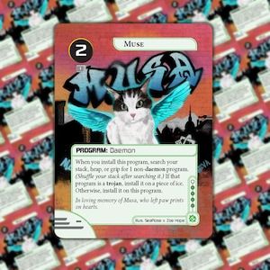 Carte Netrunner d'art alternatif de Muse | Ensemble de jeu complet x 3 cartes |  Oeuvre d'art commandée Hommage Cat | Jeu proxy personnalisé Design alternatif Cyberpunk