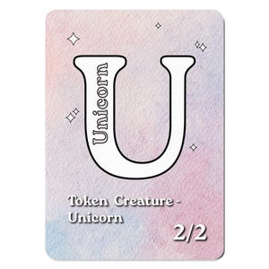 Unicorn 2/2 Alphabet MTG Token | White Creature | Alphabet Style Proxy for Magic: The Gathering