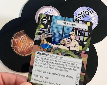 DJ Fenris Card & Vinyl Token Set | Netrunner Accessory Bundle | Cyberpunk Card Game