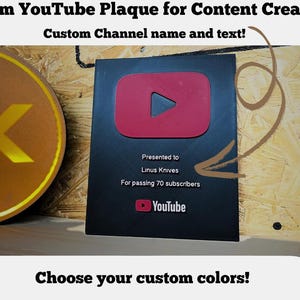 Personalized 3D Printed YouTube Plaque: Custom Content Creator Award, 1 Day shipping! image 2
