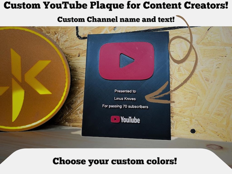 Personalized 3D Printed YouTube Plaque: Custom Content Creator Award, 1 Day shipping! image 2