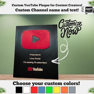 Personalized 3D Printed YouTube Plaque: Custom Content Creator Award, 1 Day shipping!