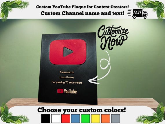 Personalized 3D Printed YouTube Plaque: Custom Content Creator Award, 1 Day shipping!