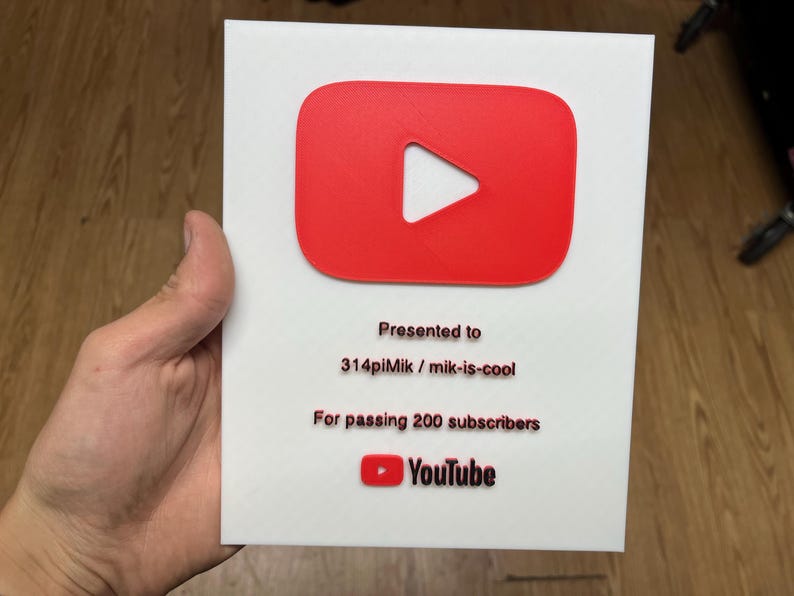 Personalized 3D Printed YouTube Plaque: Custom Content Creator Award, 1 Day shipping! image 7