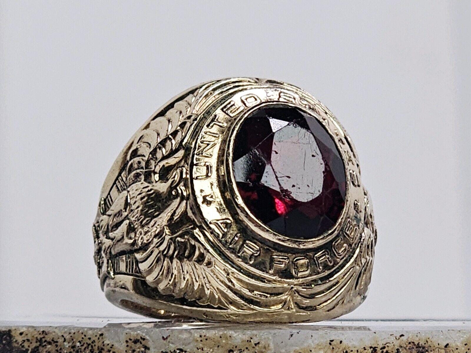 14K リング　レトロ Vintage 14K RGP Air Force Ring - Red Stone - Signed C & C