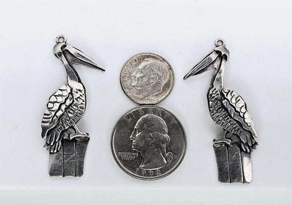 Vintage Solid 925 Large Pelican Cham/Attachments … - image 6