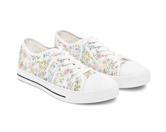 Pastel Garden, Women's Low Top Sneakers, Wildflower sneakers, Wildflower Shoes, Women's Shoes Floral Shoes Low top shoes, Floral Low top