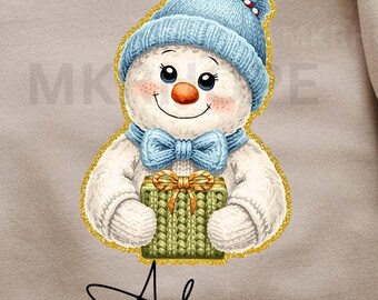 Crochet Yarn Snowman PNG: Retro Christmas Design (Digital Download)