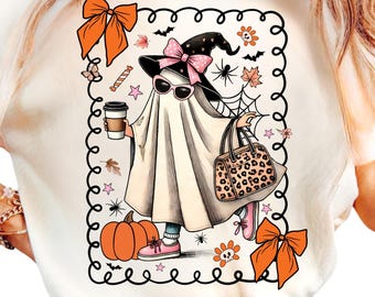 Preppy Pink Ghost PNG: Coquette Halloween Girl Design (Digital Download