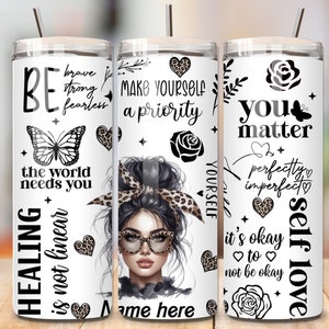 personalized Love Yourself Black Woman Tumbler Wrap, 20oz Skinny Sublimation Designs, Affirmations Tumbler Wrap, PNG File Digital Download