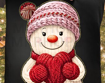 Trendy Yarn Crochet Snowmen PNG: Girly Christmas Design (Digital Download)