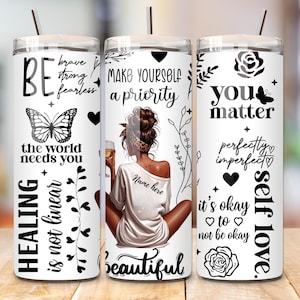 personalized Love Yourself Black Woman Tumbler Wrap,20oz Skinny Sublimation Designs, Affirmations Tumbler Wrap, PNG File Digital Download