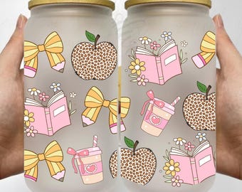 Teacher Coquette Glass Can PNG: School Sipper Wrap (Digital Download)