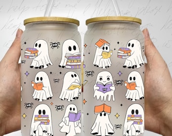 Bookish Ghost 16oz Libbey Can Wrap: Halloween PNG (Digital Download)
